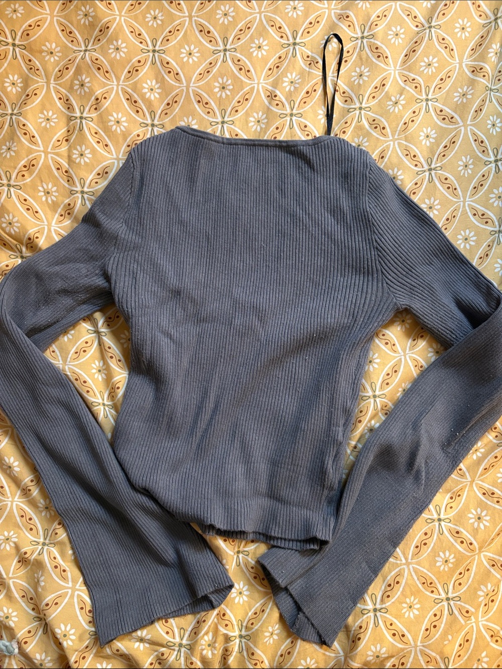 H&M Slate Gray Off-the-Shoulder Ribbed Sweater